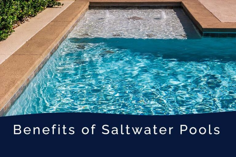 Clear blue water in a residential salt water swimming pool.
