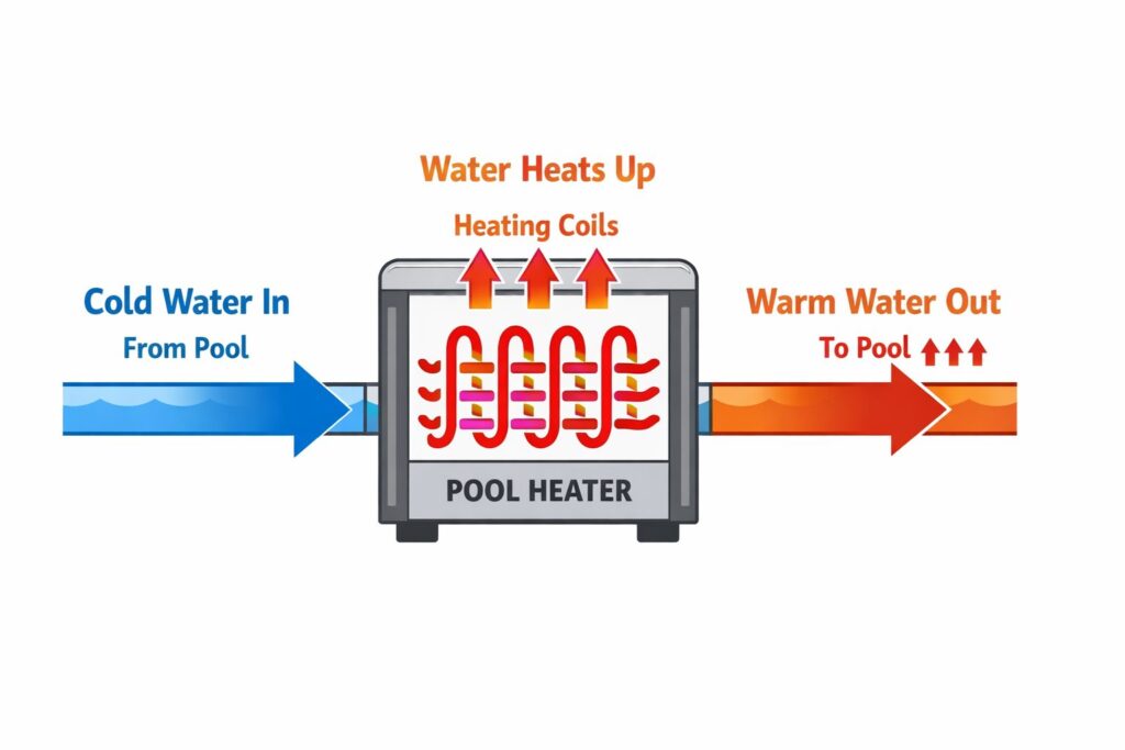 Diagram showing how a pool heater warms water
