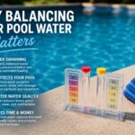 Pool water testing kit showing pH and chlorine levels for balanced pool water